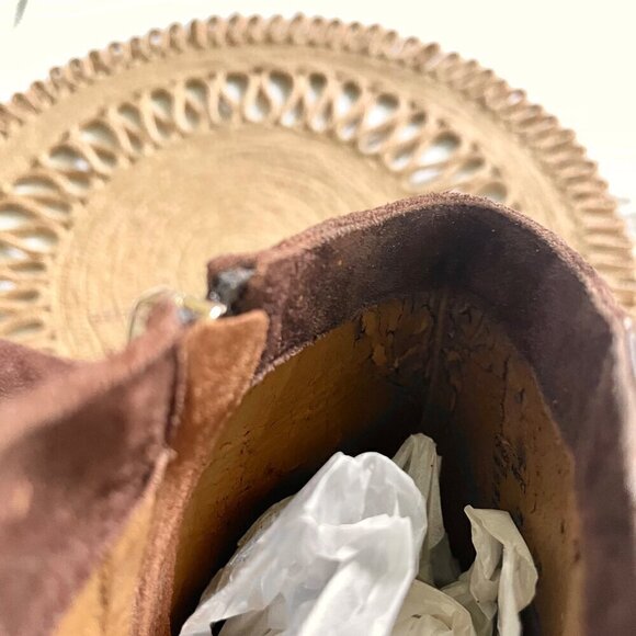 Coach Maya Suede Polished Calf Ankle Wedge Boots Brown Size 10 Q5328 - Picture 10 of 13